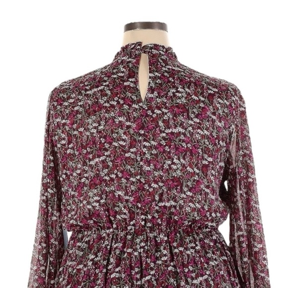 Draper James RSVP NWT XXL Purple Floral Smocked Chiffon Dress L/S Metallic - Picture 4 of 12